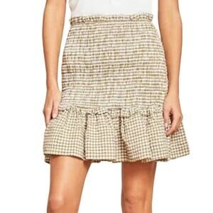 Veronica Beard NWT Aloya Smocked Cotton Mini Skirt Size XL Olive Gingham Ruffle